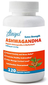 Organic Ashwagandha - Natural Anxiety Supplement, Mood Enhancer, System and Thyroid Support - 1300mg, Plus Black Pepper Extract - 120 Capsules