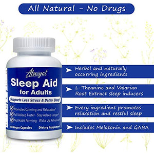 Atavyst Sleep Aid for Adults - Supports Relaxation, Calming and Sleep - Valerian Root, L-Theanine, Melatonin and GABA - Includes Extracts of Chamomile, Passion Flower, Lemon Balm and Hops
